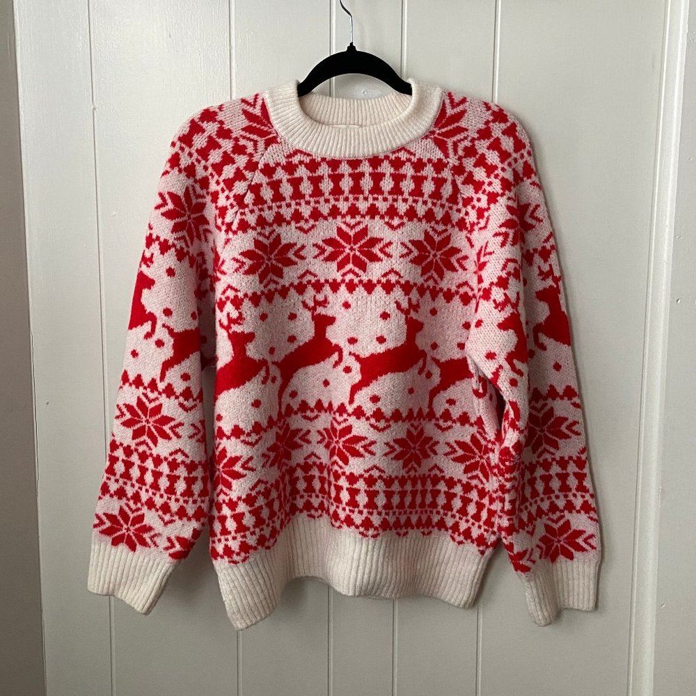 Mango Winter Jacquard Sweater - M, Red/Cream